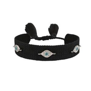Black Woven Tassel Rhinestone Evil Eye Friendship Bracelet
